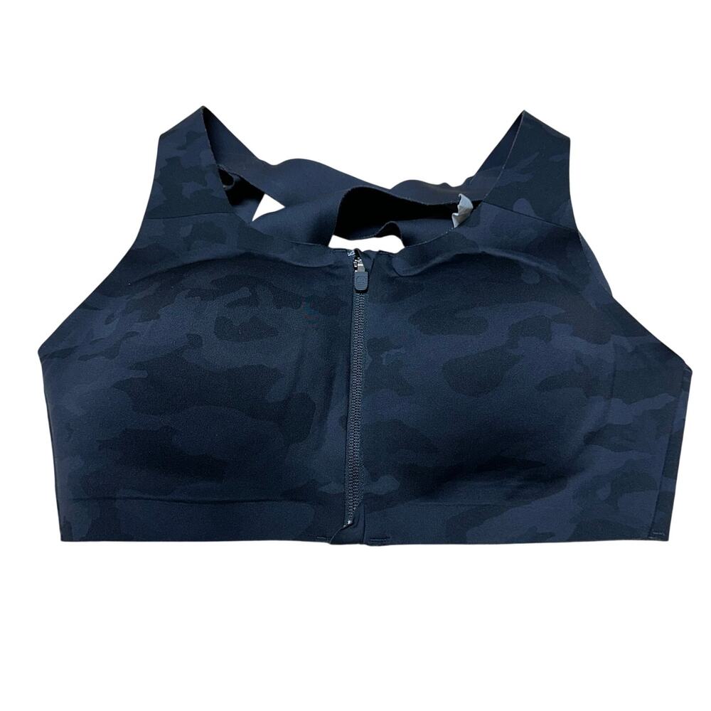 Lululemon Enlite Bra Zip Front Incognito Camo Multi Grey Women's Size 36D EUC